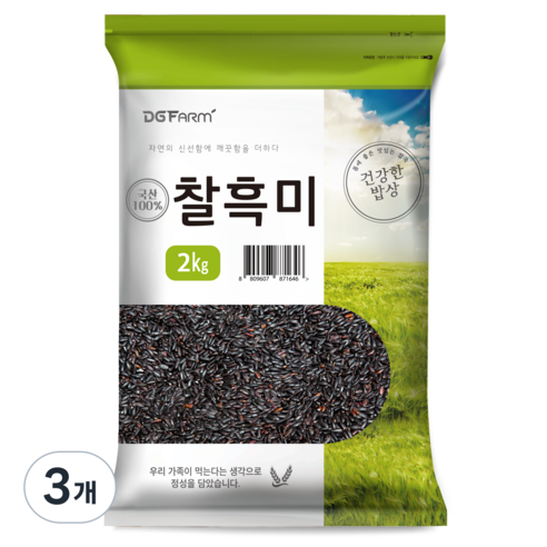 건강한밥상 국산 찰흑미, 2kg, 3개