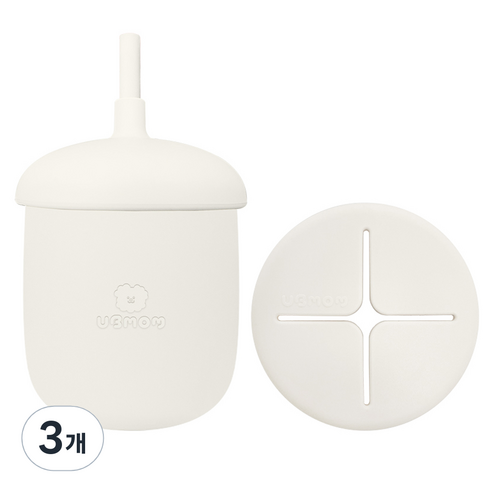 유비맘 유아용 실리콘 몽몽이 스낵 빨대컵 220ml, 3개, 화이트
