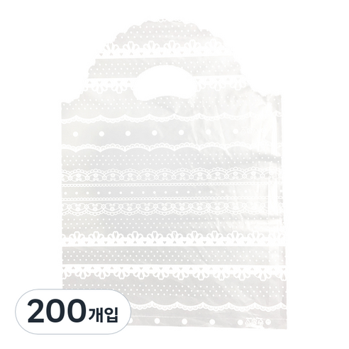 손잡이 비닐 포장봉투 가로 25cm x 세로 35cm P25, 투명 레이스, 200개입