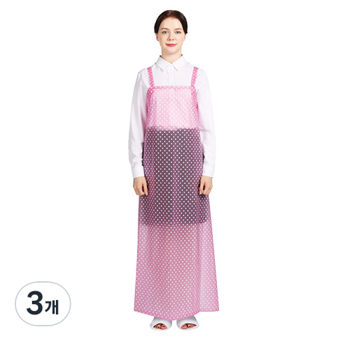 웰프런 반투명 우레탄 유니도트 방수앞치마 대, 핑크, 3개