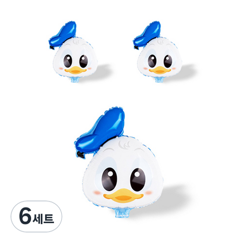 와우파티코리아 도날드덕 스틱풍선 + 크램프홀더, 혼합색상, 6세트
