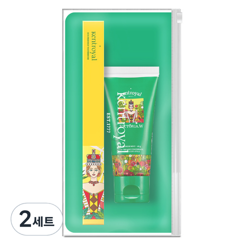 켄트로얄 빅토리아W 여행용 치약 + 칫솔 + 파우치 세트, 2세트
