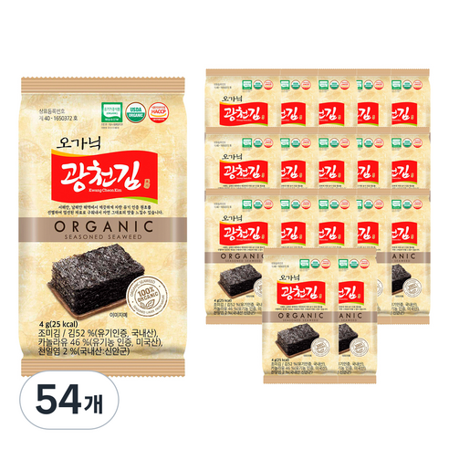 광천김 오가닉 도시락김, 4g, 54개