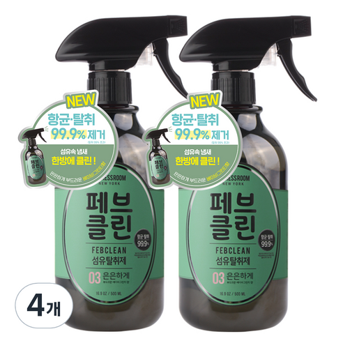 더블유드레스룸 페브클린 섬유탈취제 No.03 베이비그린티, 500ml, 4개