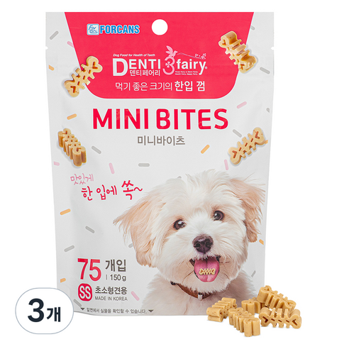 포켄스덴티페어리 강아지 미니바이츠 SS 한입덴탈껌 초소형견용 75p, 타피오카, 150g, 3개
