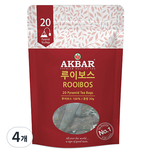 아크바 루이보스 허브티 피라밋 티백, 1.5g, 20개입, 4개