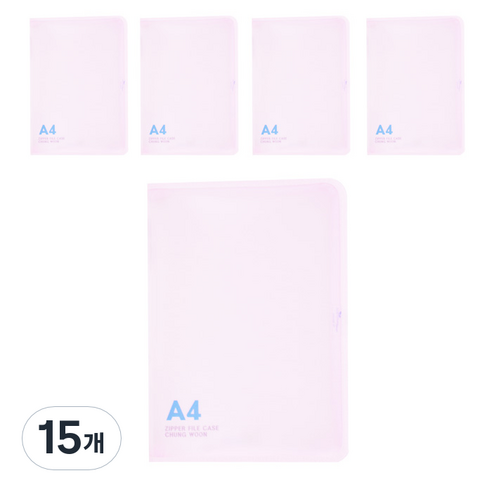 에코청운 PP 뉴 칼라 지퍼 화일 A4, 분홍, 15개