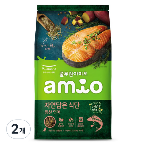 풀무원아미오 강아지 자연담은 식단 힘찬연어 건식사료, 연어, 1kg, 2개