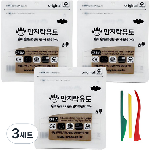 이야코 만지락 소프트 유토 200g x 3p + 주걱칼 3종 세트, 3세트, 혼합색상