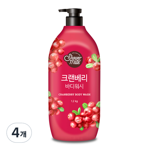샤워메이트 내추럴 크랜베리 바디워시 크렌베리향, 1.2kg, 4개