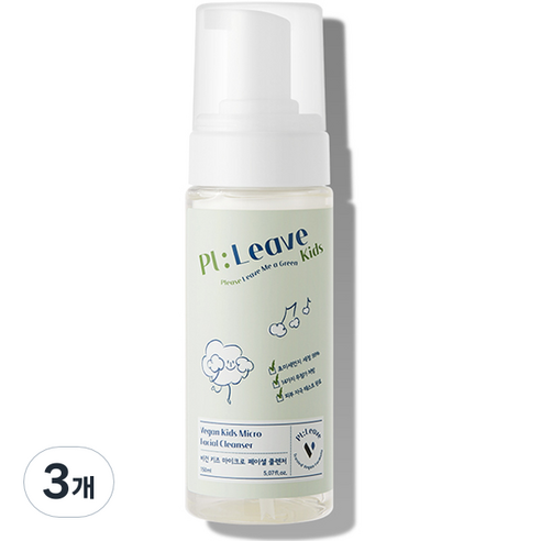 플리브 유아용 비건 키즈 마이크로 페이셜 클렌저 로우알러젠향, 150ml, 3개