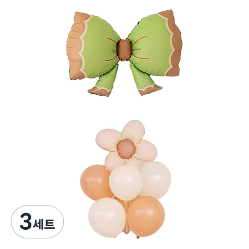 와우파티코리아 데이지 파우더 리본 풍선 꽂이 세트, 3세트, 베이지