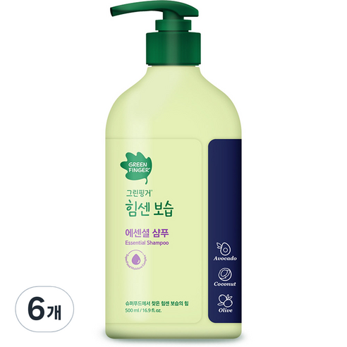 그린핑거 힘센보습 에센셜 샴푸 소프트 머스크향, 6개, 500ml