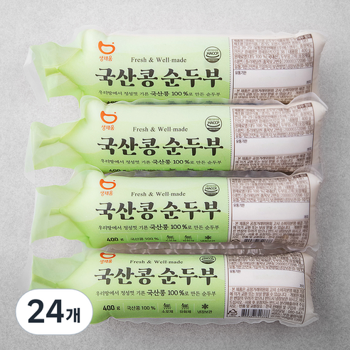 생채움 국산콩 순두부, 400g, 24개