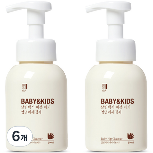 살림백서 베이비 앤 키즈 버블 아기 엉덩이 세정제, 300ml, 6개