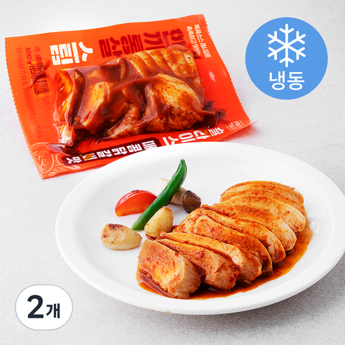 한끼통살 스팀 슬라이스 매콤닭갈비맛 닭가슴살 (냉동), 100g, 2개