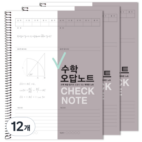 투영디자인 체크 수학 오답노트, 그레이, 12개