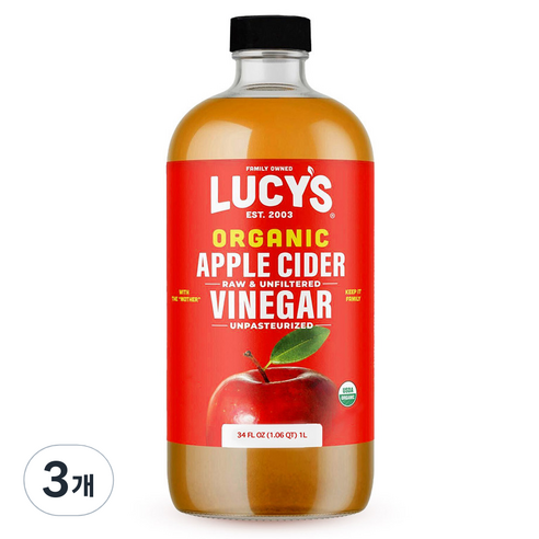 Lucy''s 유기농 사과식초, 3개, 1L