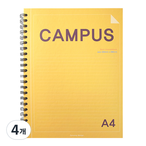 투영디자인 캠퍼스 A4 절취노트, 옐로우, 4개