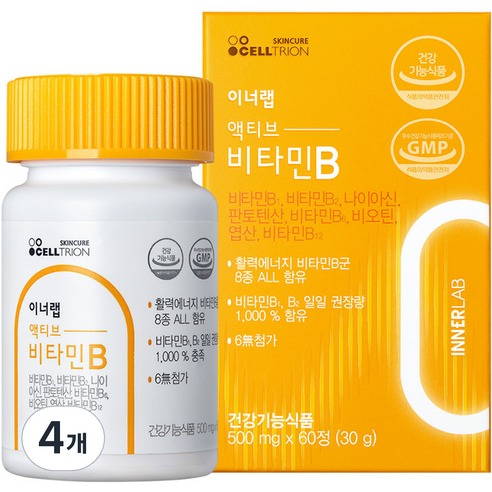   셀트리온 이너랩 액티브 활력 비타민B 콤플렉스 30g, 60정, 4개