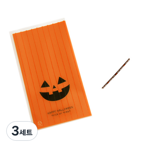 봄91 할로윈 비접착 쿠키봉투소 100p + 할로윈 막대타이 100p, 혼합 색상, 3세트