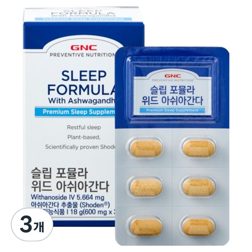 GNC 슬립 포뮬라 위드 아쉬아간다 30정, 3개, 18g