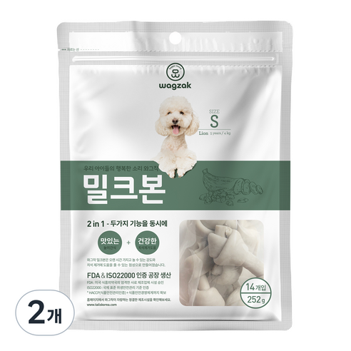 와그작 밀크본 덴탈껌 S 14p, 밀크, 252g, 2개
