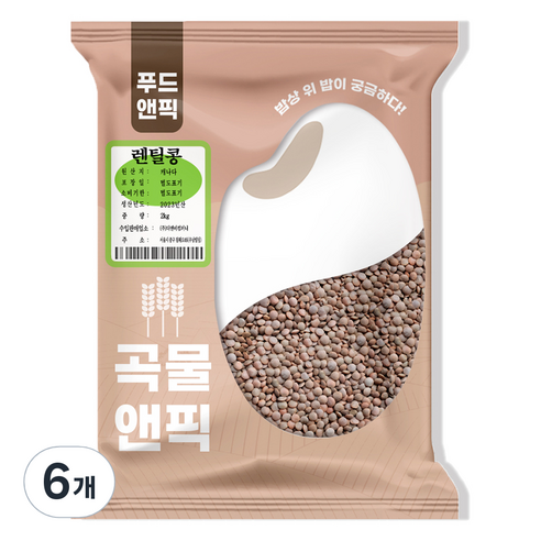 푸드앤픽 곡물앤픽 렌틸콩, 2kg, 6개