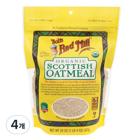 밥스레드밀 유기농 스코티쉬 오트밀, 567g, 4개