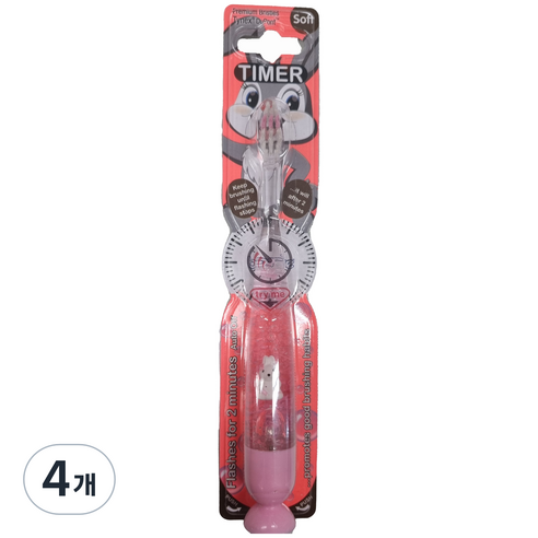비브라이트 캐릭터 LED 타이머 동물친구 어린이 칫솔, 토끼(핑크), 1개입, 4개