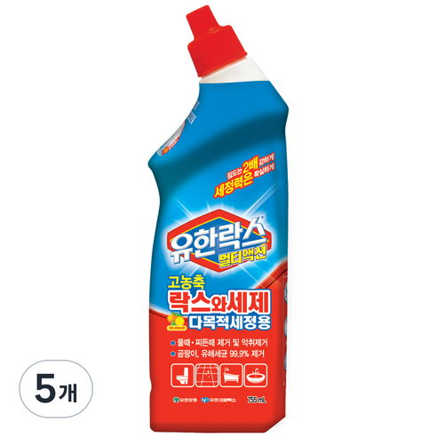 유한락스 멀티액션 락스와세제 고농축 다목적세정용, 755ml, 5개