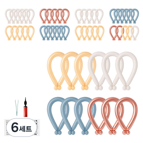 피앤비유니티 요술풍선 50p + 펌프 + 레터링스티커 +스티커집게 세트, 메탈 파스텔 혼합4색, 6세트