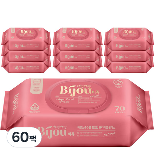 모나리자 데이데이비쥬 아쿠아코랄 아기물티슈 캡형 55평량, 55g, 70매, 60개