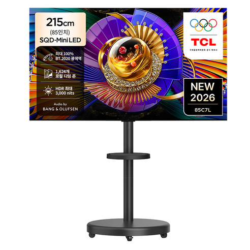 TCL 4K UHD Mini LED SQD Google TV + 대형 무빙 스탠드 블랙 세트, 85C7L(TV), MSD58B(스탠드), 방문설치, 이동형 스탠드, 216cm(85인치)