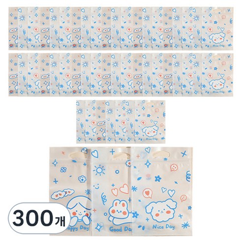 미미파티 감성 귀여운 구디백 손잡이 지퍼백 포장 봉투, 블루데이즈, 300개