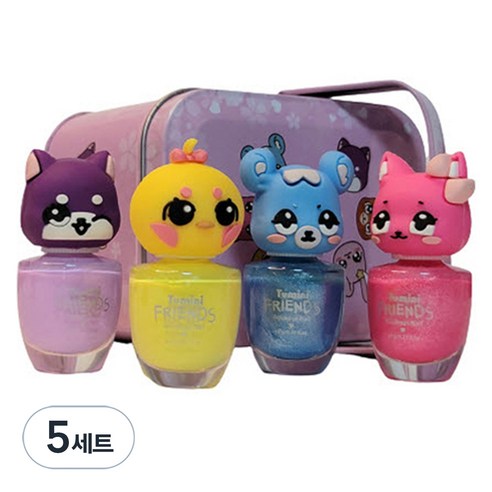 투미니 프렌즈 수성 매니큐어 고양이 + 병아리 + 강아지 + 햄스터 + 틴케이스 세트, 5개, 클핑크(고양이), 레몬옐로우(병아리), 라벤더(강아지), 트윙클블루(햄스터)