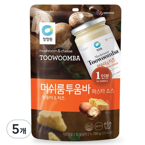 청정원 싱글 파우치 머쉬룸 투움바 소스, 150g, 5개