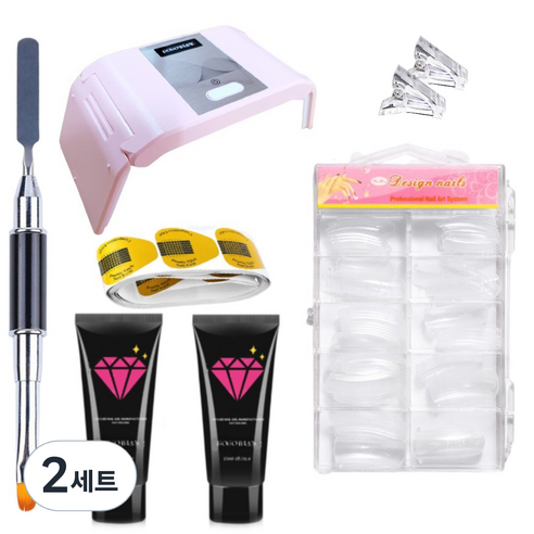 고고블랑 네일연장 폴리젤 클리어핑크 2p + 일반형 연장팁 100 + 듀얼브러쉬 + 팁 고정클립 2p + 연장용 폼지 20p + 램프 랜덤발송 세트, 램프 + 폴리젤 2p + 듀얼브러쉬 + 연장팁 100p + 팁고정클립 2p + 연장용폼지 20p, 2세트