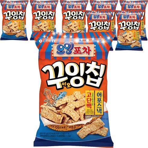 롯데제과 오잉포차 꾸이오잉칩 스낵, 8개, 60g