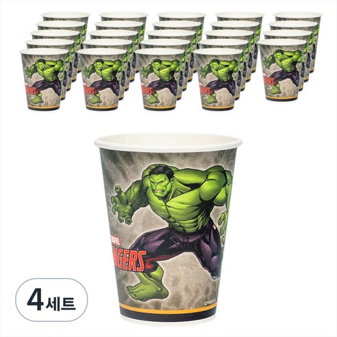 마블 어벤져스 헐크 오리지널 종이 파티컵 290ml, 25개입, 4세트