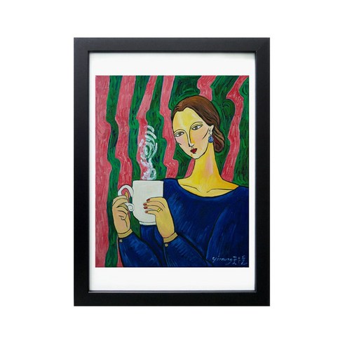 Lady having a cup of coffee, MDF블랙