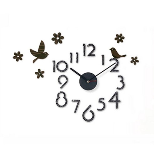 DIY 벽시계 블랙스파클, 새와 꽃잎(폰트프리)