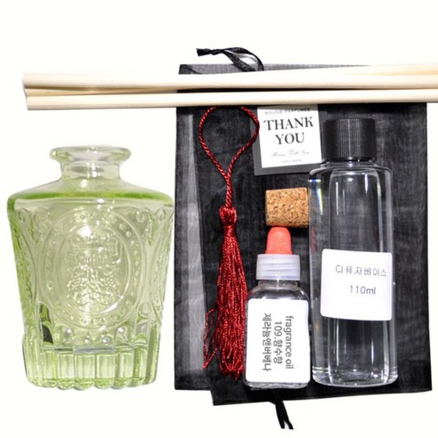 케이지 디퓨저KIT 엔틱심볼 그린 우드태슬 향수향, 제라늄 앤 버베나, 150ml