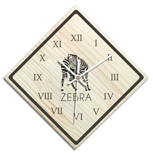 바이트리 소나무 고급 인테리어 벽시계 마름모 둘레로마숫자 26cm, 얼룩말