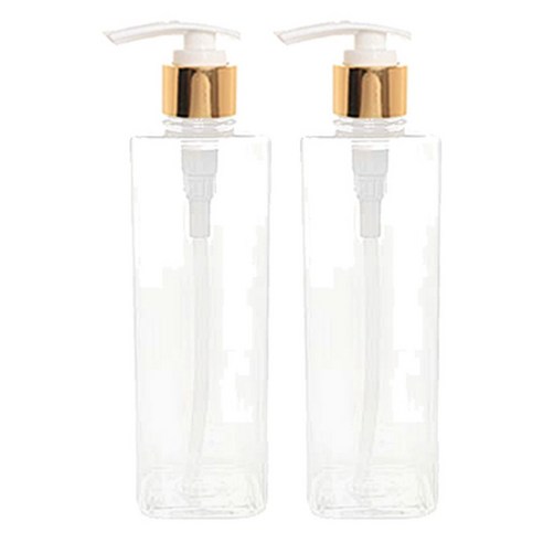 병도매닷컴 DTS500 사각용기 500ml + 디스펜서, 용기(투명), 캡(골드), 2개