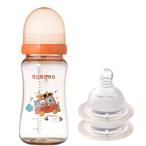 리틀밥독 국내 제조 PPSU 유꼭지젖병 300ml 젖꼭지 2개입, 오렌지, 1세트