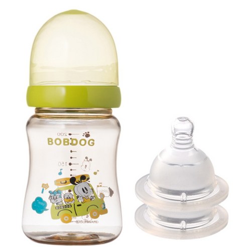 리틀밥독 PPSU 유꼭지젖병 200ml 젖꼭지 2개입, 2단계(0~3개월), 그린