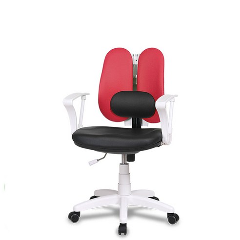 체어클럽 시스템요추W5-2고급형 화이트바디 인조가죽 사무용의자, 레드