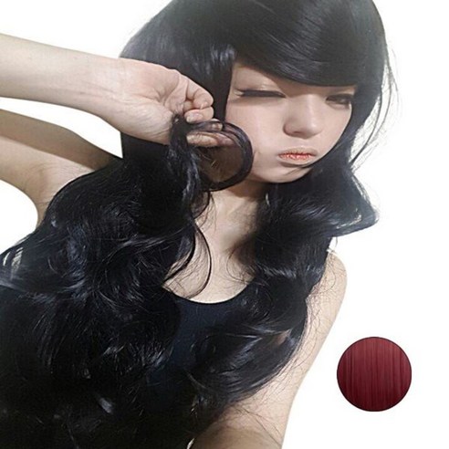 데일리가발 하라주쿠 코스프레 애니메이션 가발 패션 가발 긴 곱슬 머리 색 가발 3 레드, 1세트