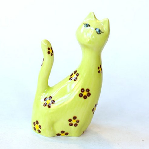 쉬즈데코 핸드페인팅 고양이피규어 반지걸이 그린디자인, 1개